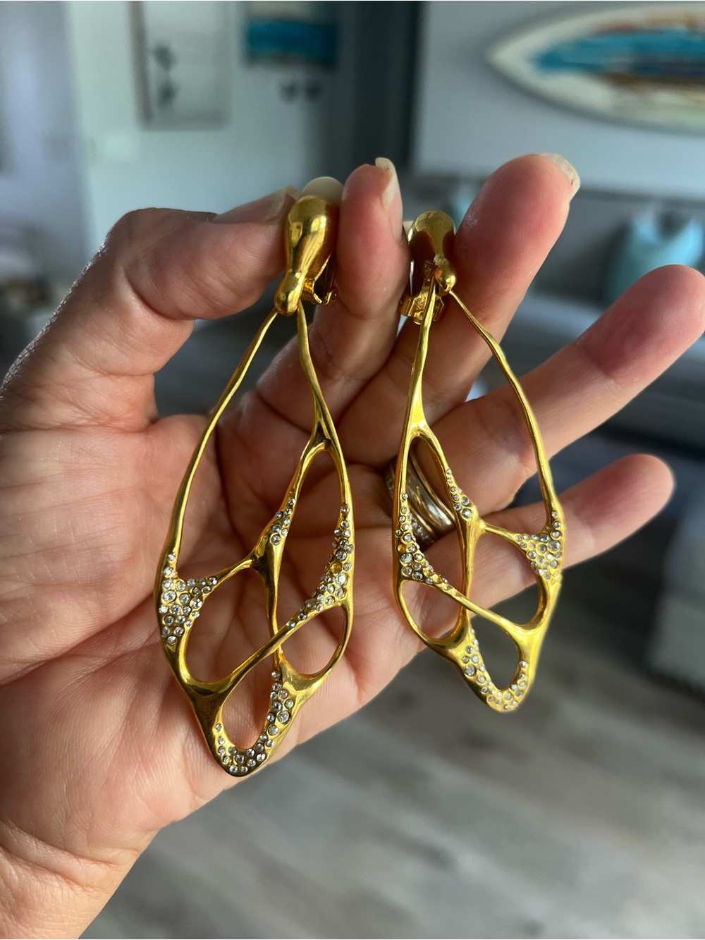 Alexis Bittar Gold-tone Abstract Crystal Drop Clip-On Earrings